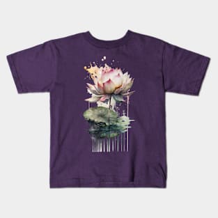 Lotus Flower Yoga Watercolor Meditation Bohemian Floral Kids T-Shirt